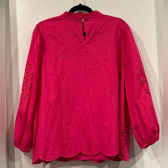 J CREW XL Fuchsia Pink Embroidered Eyelet blouse - Picture 6 of 10